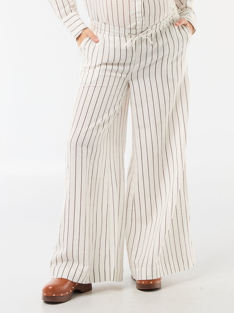 Pantalón ancho de maternidad de lino mezclado Blanco - Kiabi
