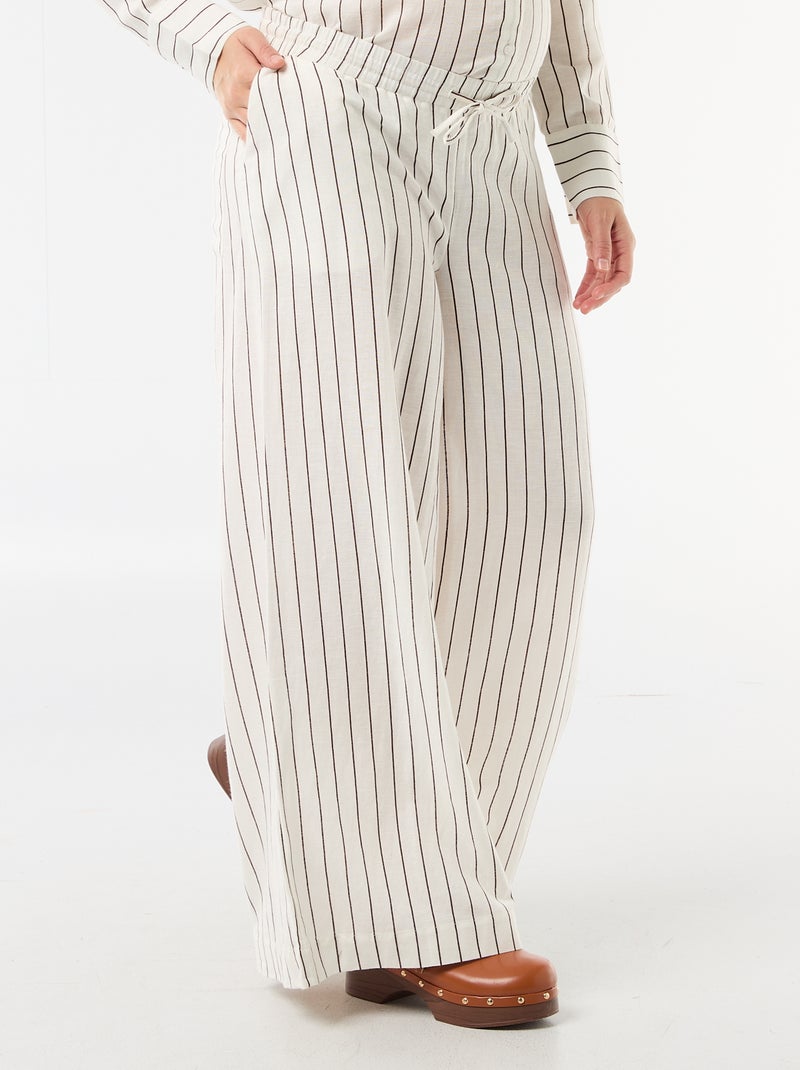 Pantalón ancho de maternidad de lino mezclado Blanco - Kiabi