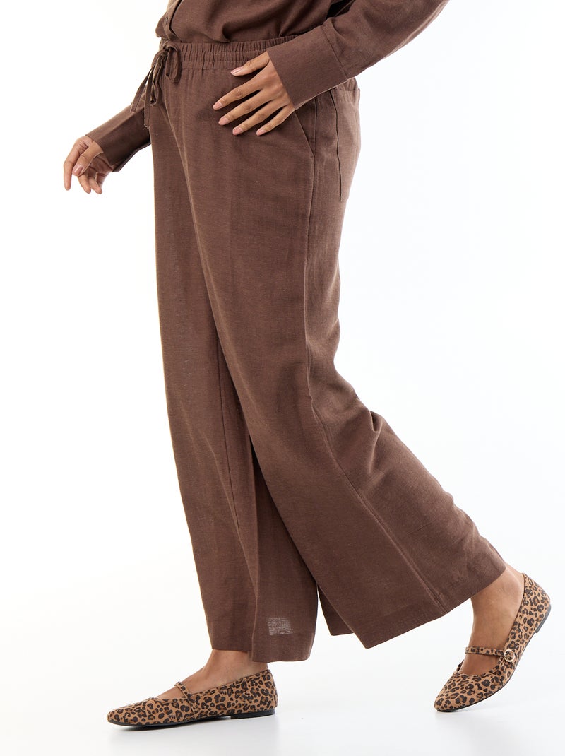 Pantalón ancho de maternidad de lino mezclado Marron - Kiabi