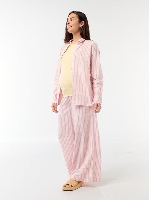 Pantalón ancho de maternidad de lino mezclado - Kiabi