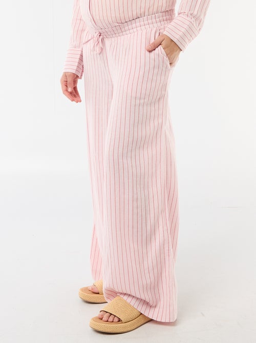 Pantalón ancho de maternidad de lino mezclado - Kiabi