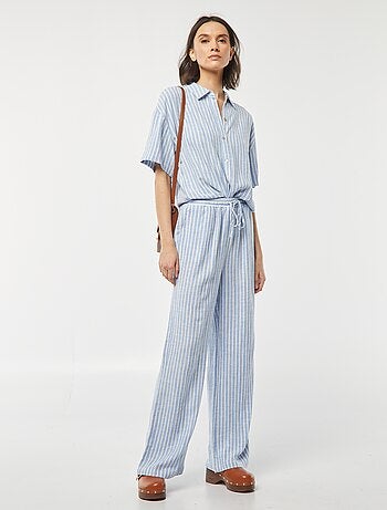 Pantalón ancho de mezcla de lino