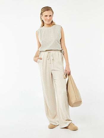 Pantalón ancho de mezcla de lino