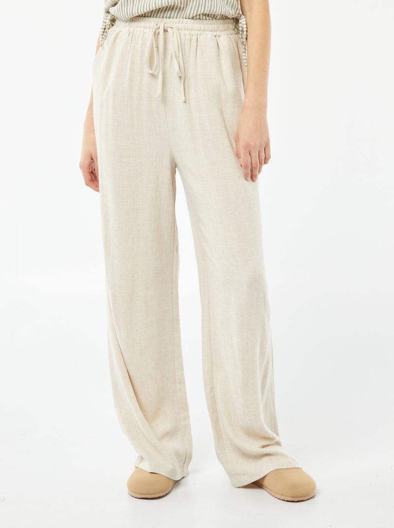 Pantalón ancho de mezcla de lino BLANCO - Kiabi