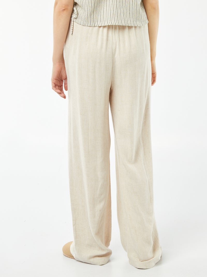 Pantalón ancho de mezcla de lino BLANCO - Kiabi