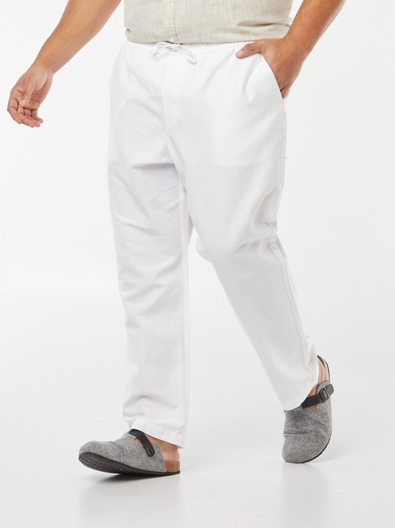 Pantalón ancho de mezcla de lino blanco - Kiabi