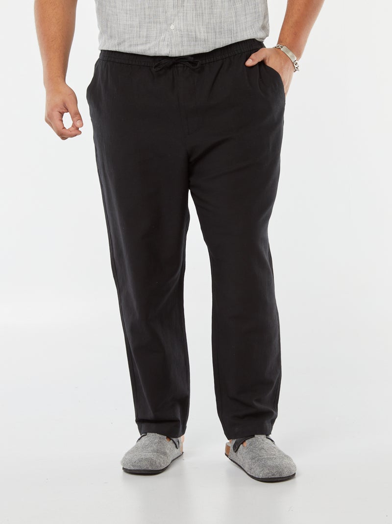 Pantalón ancho de mezcla de lino negro - Kiabi