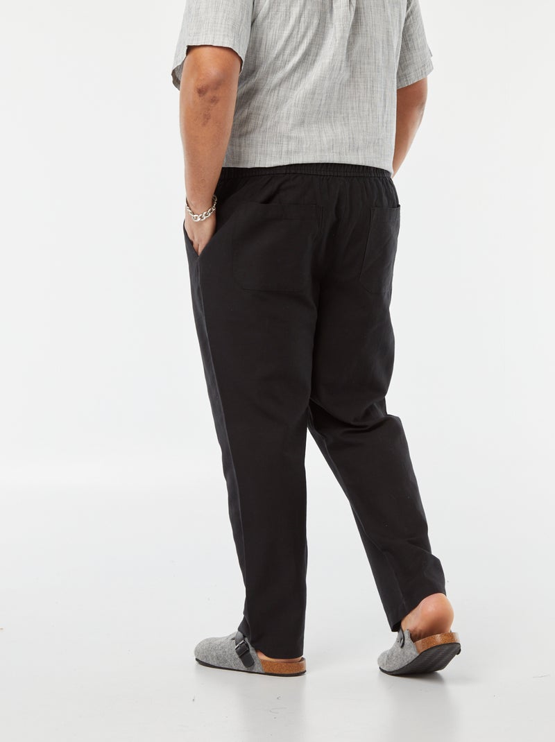 Pantalón ancho de mezcla de lino negro - Kiabi