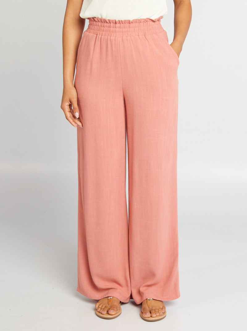 Pantalón ancho de mezcla de lino ROSA - Kiabi