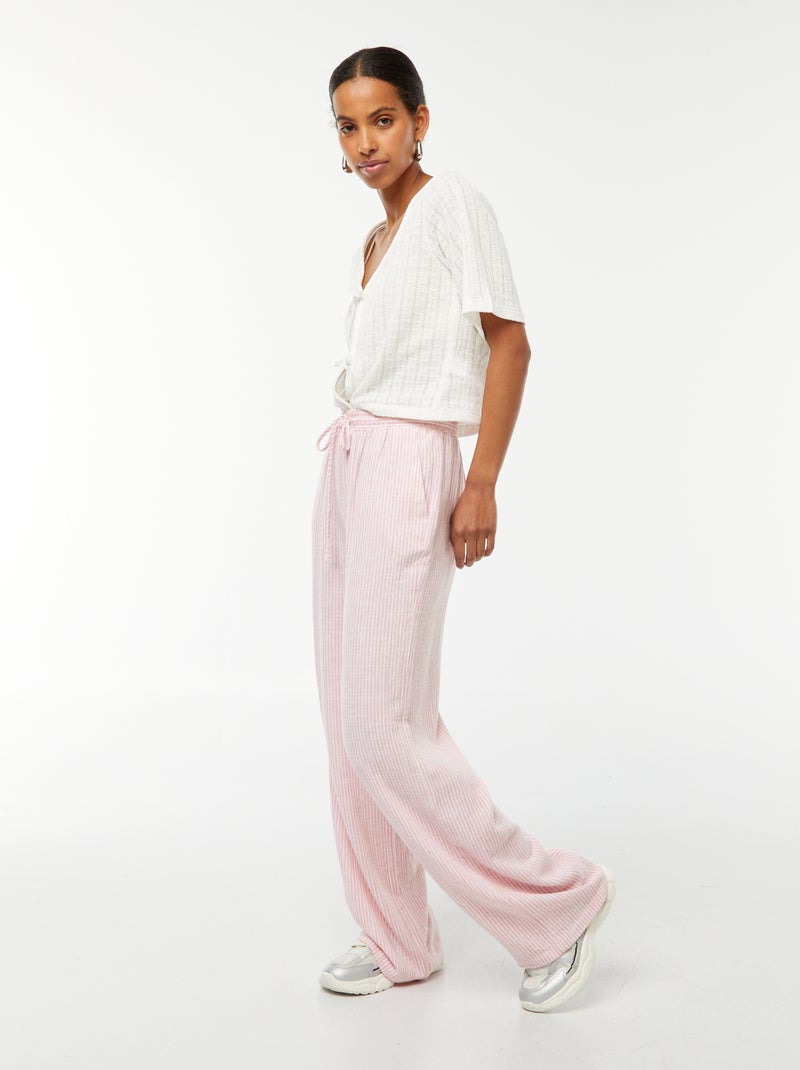 Pantalón ancho de mezcla de lino Rosa - Kiabi