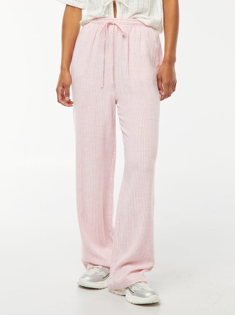 Pantalón ancho de mezcla de lino Rosa - Kiabi