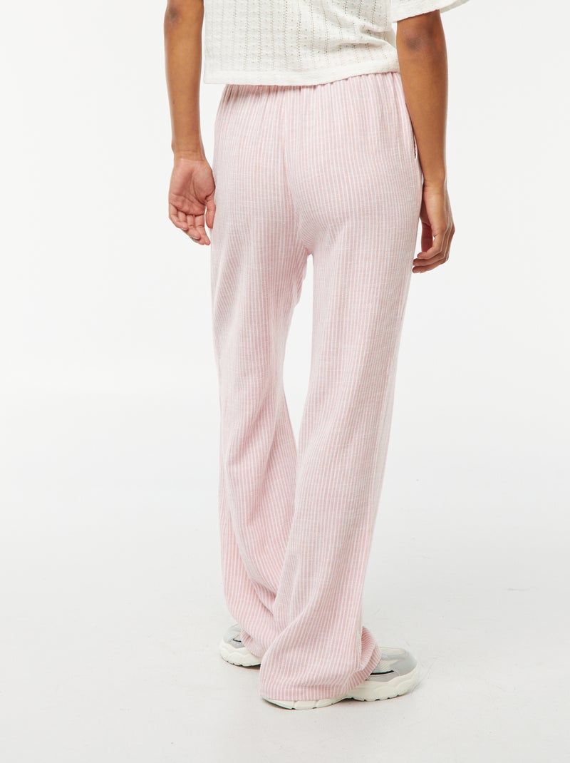 Pantalón ancho de mezcla de lino Rosa - Kiabi