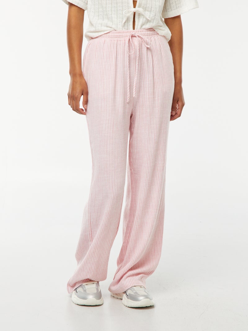 Pantalón ancho de mezcla de lino Rosa - Kiabi