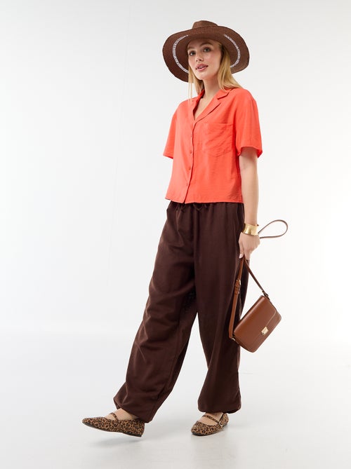 Pantalón ancho de mujer con cintura elástica y bajo ajustado - Kiabi