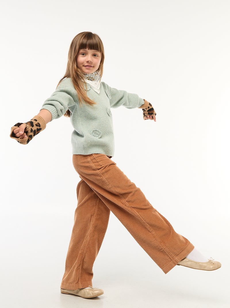 Pantalón ancho de pana lisa Marron - Kiabi