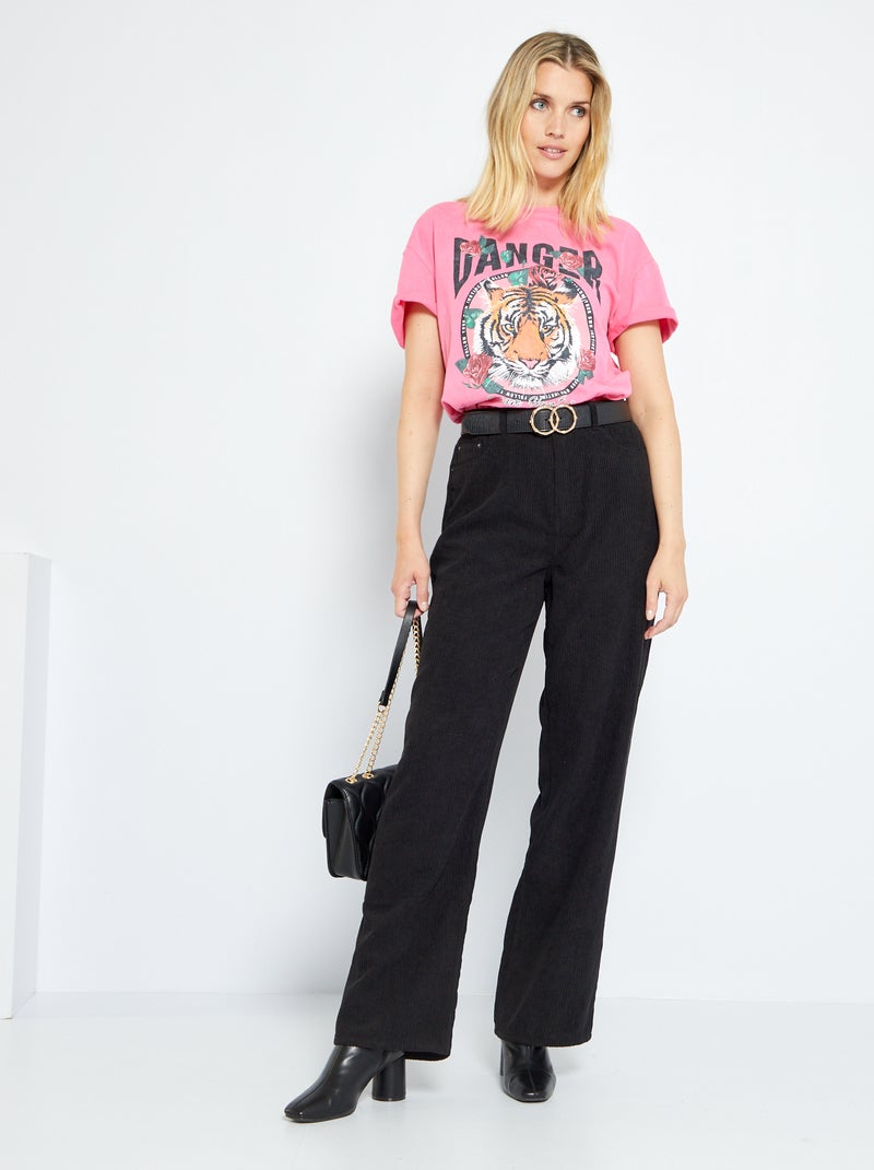 Pantalón ancho de pana Negro - Kiabi