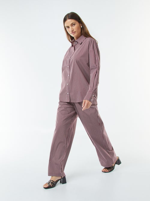 Pantalón ancho de popelina a rayas - Kiabi