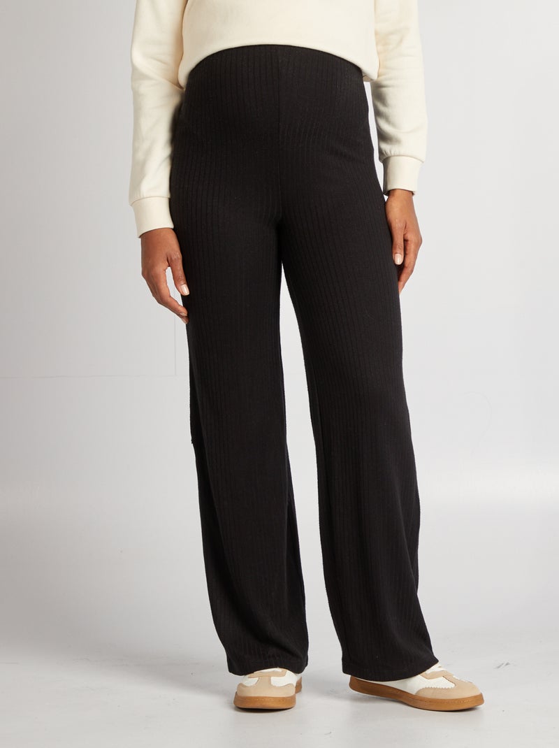 Pantalón ancho de premamá canalé negro - Kiabi