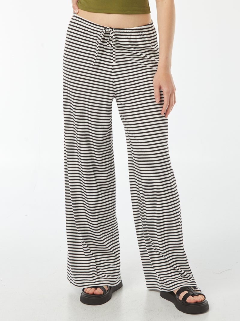 Pantalón ancho de punto a rayas Blanco - Kiabi