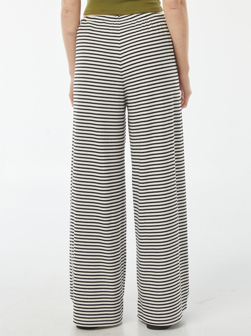 Pantalón ancho de punto a rayas Blanco - Kiabi