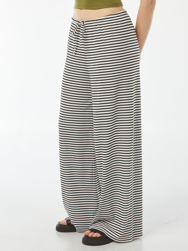 Pantalón ancho de punto a rayas Blanco - Kiabi