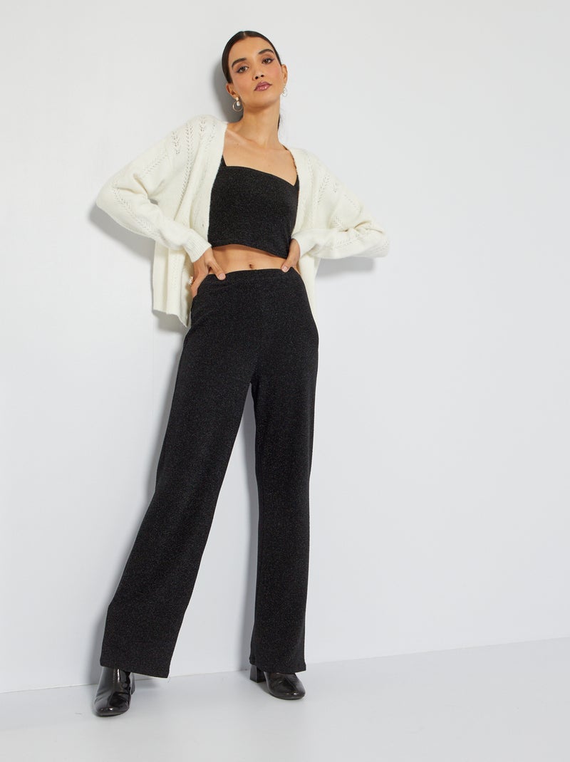 Pantalón ancho de punto brillante negro - Kiabi