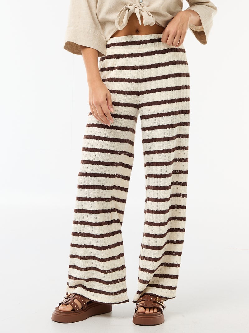 Pantalón ancho de punto calado Beige - Kiabi