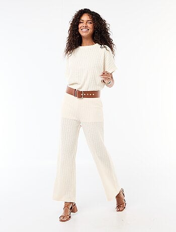 Pantalón ancho de punto calado