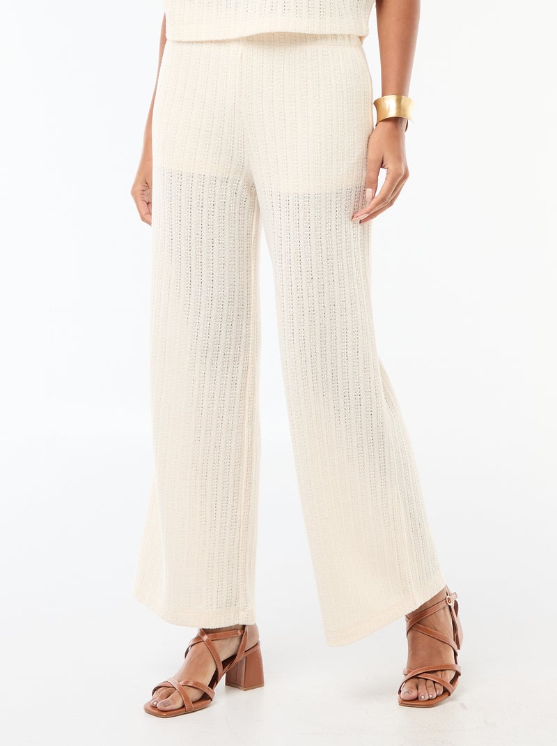 Pantalón ancho de punto calado Blanco - Kiabi