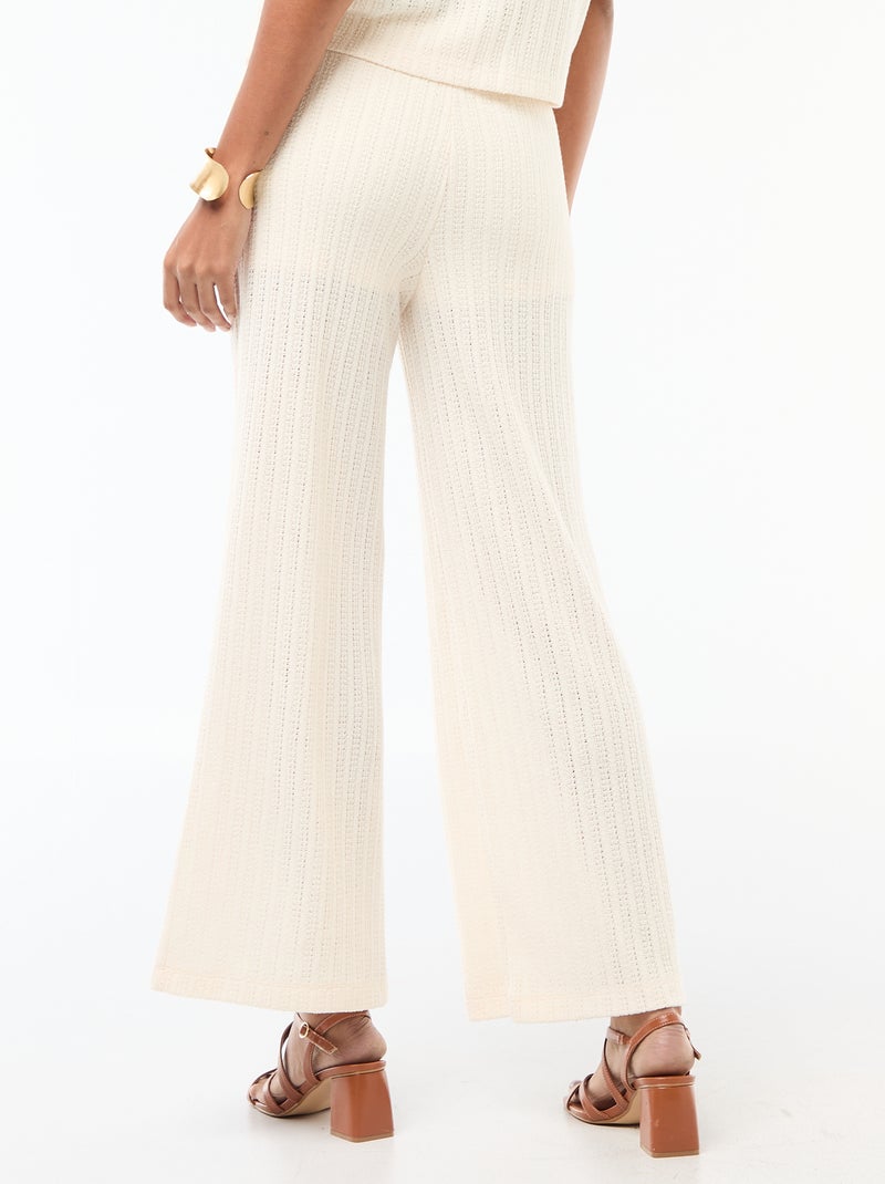 Pantalón ancho de punto calado Blanco - Kiabi