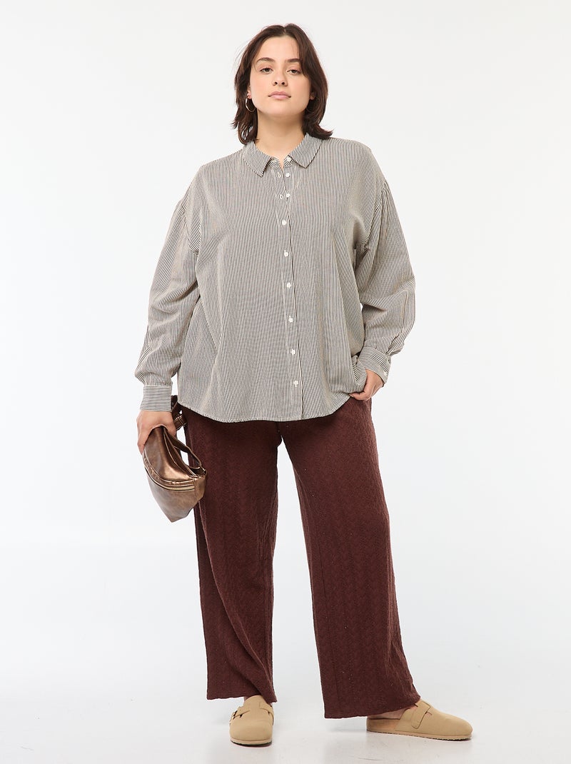Pantalón ancho de punto calado Marron - Kiabi
