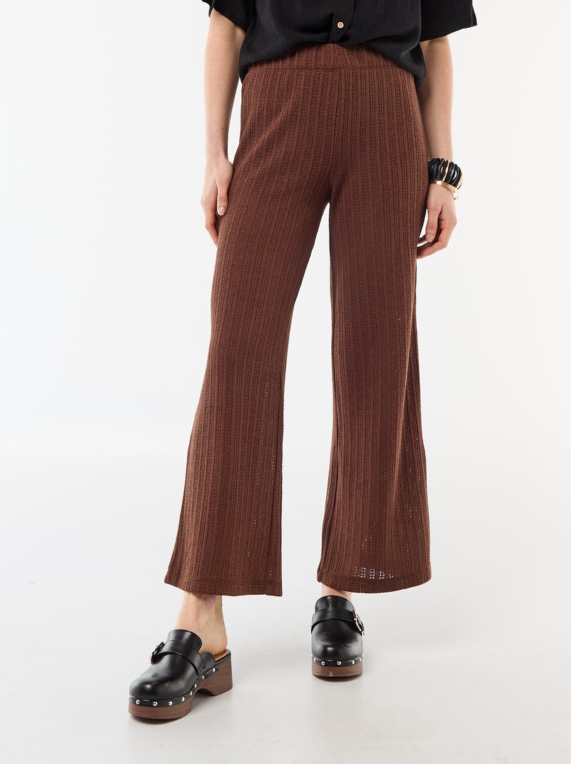 Pantalón ancho de punto calado Marron - Kiabi