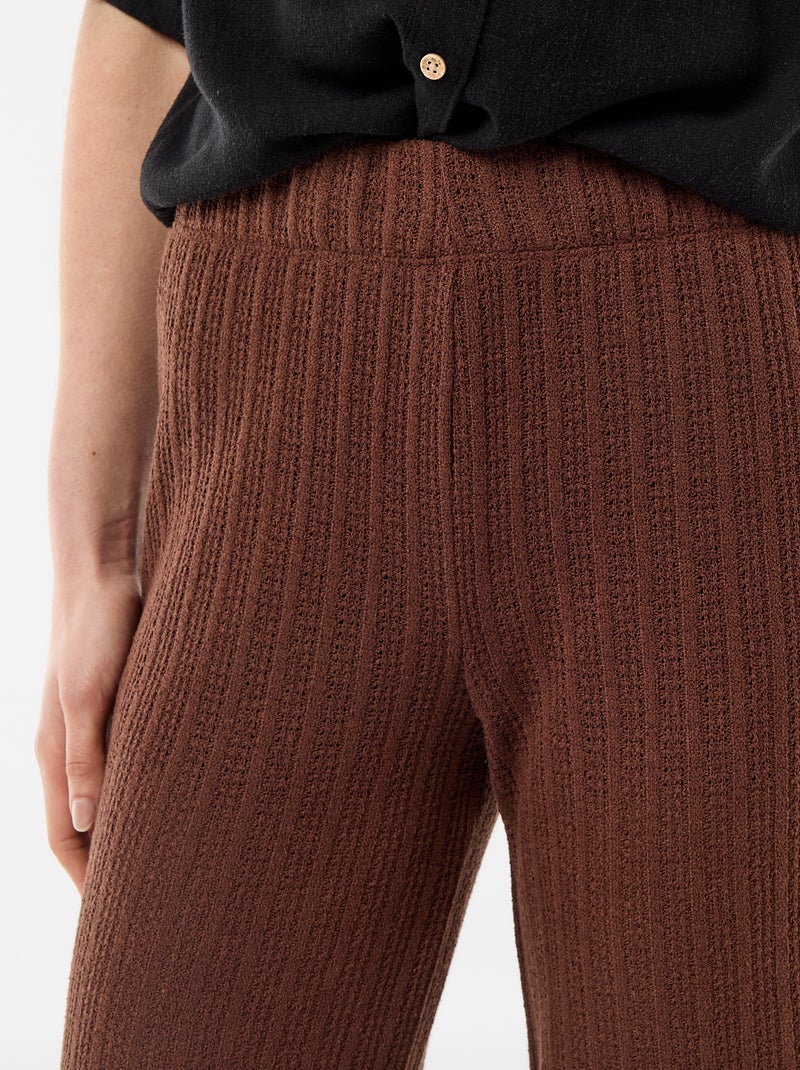 Pantalón ancho de punto calado Marron - Kiabi