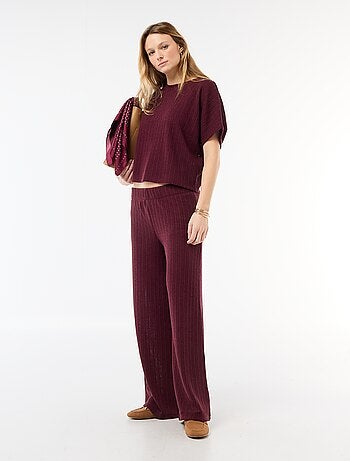 Pantalón ancho de punto calado