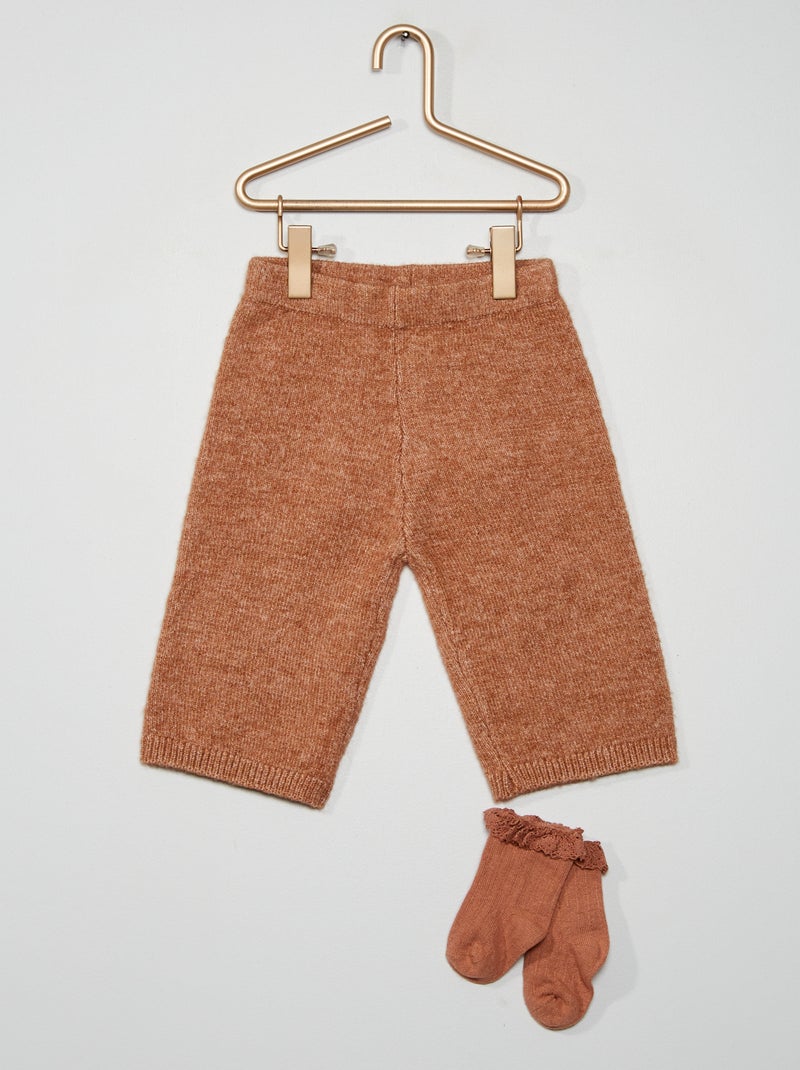 Pantalón ancho de punto + calcetines de encaje castaño - Kiabi