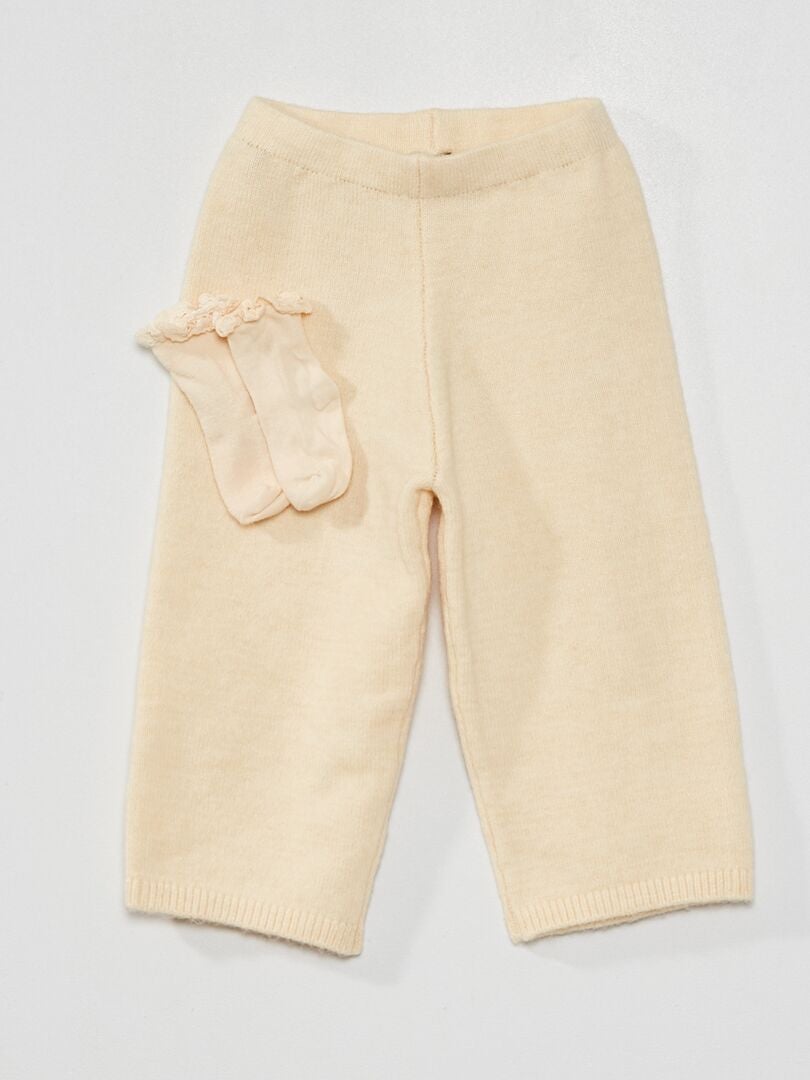 Pantalón ancho de punto + calcetines de encaje crudo - Kiabi