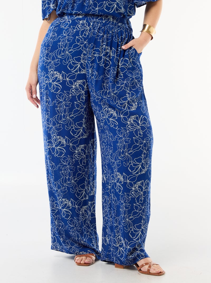 Pantalón ancho de punto crepé Azul - Kiabi