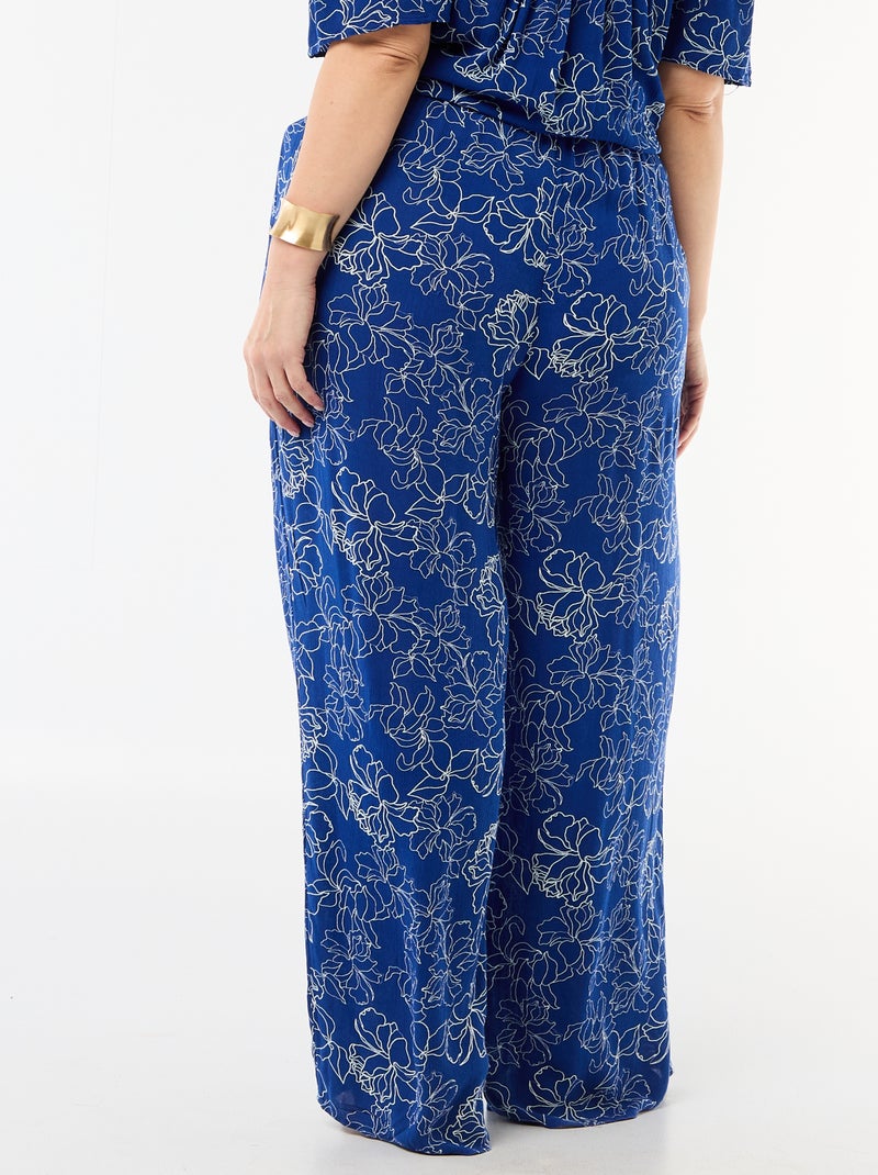 Pantalón ancho de punto crepé Azul - Kiabi