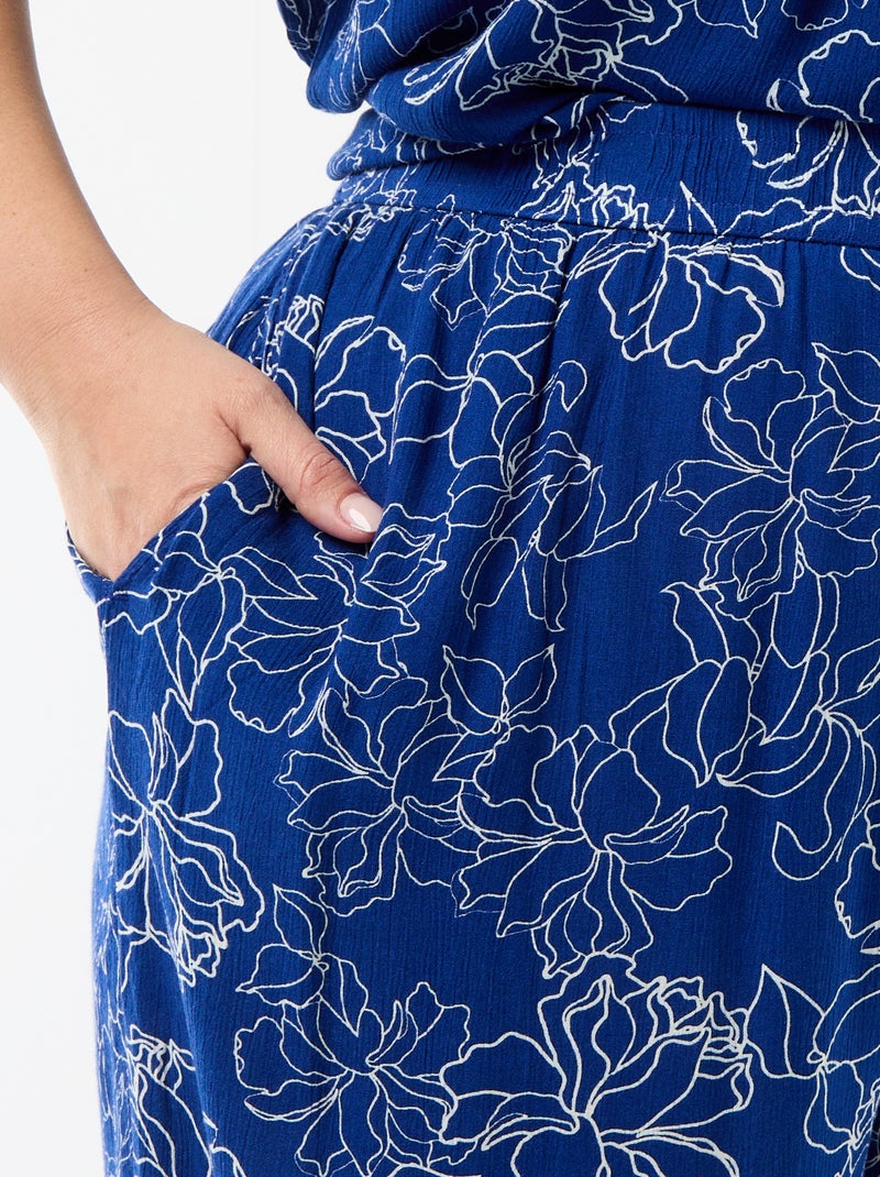 Pantalón ancho de punto crepé Azul - Kiabi