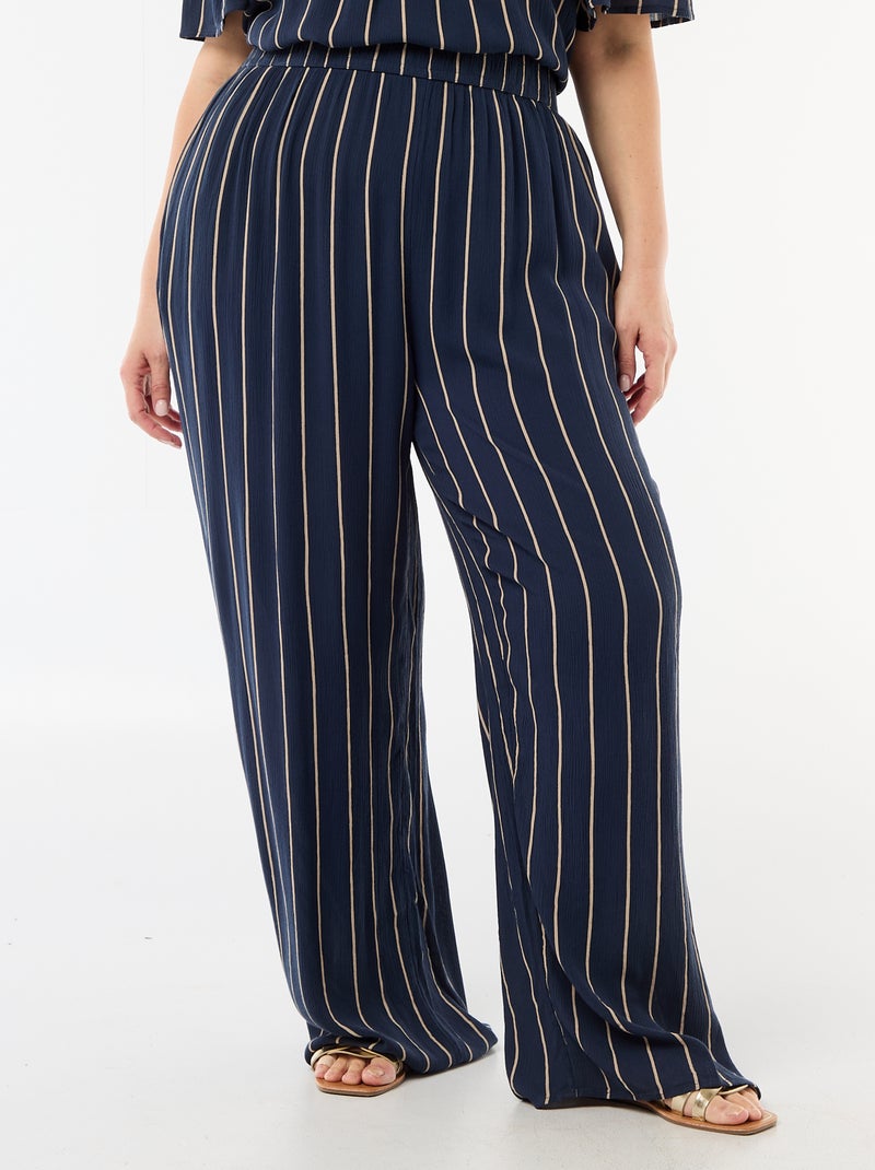 Pantalón ancho de punto crepé Azul - Kiabi