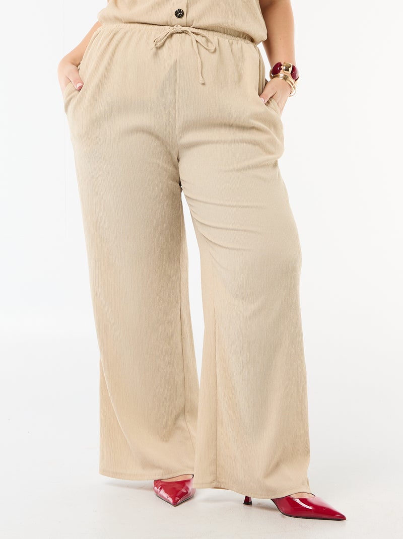 Pantalón ancho de punto crepé Beige - Kiabi