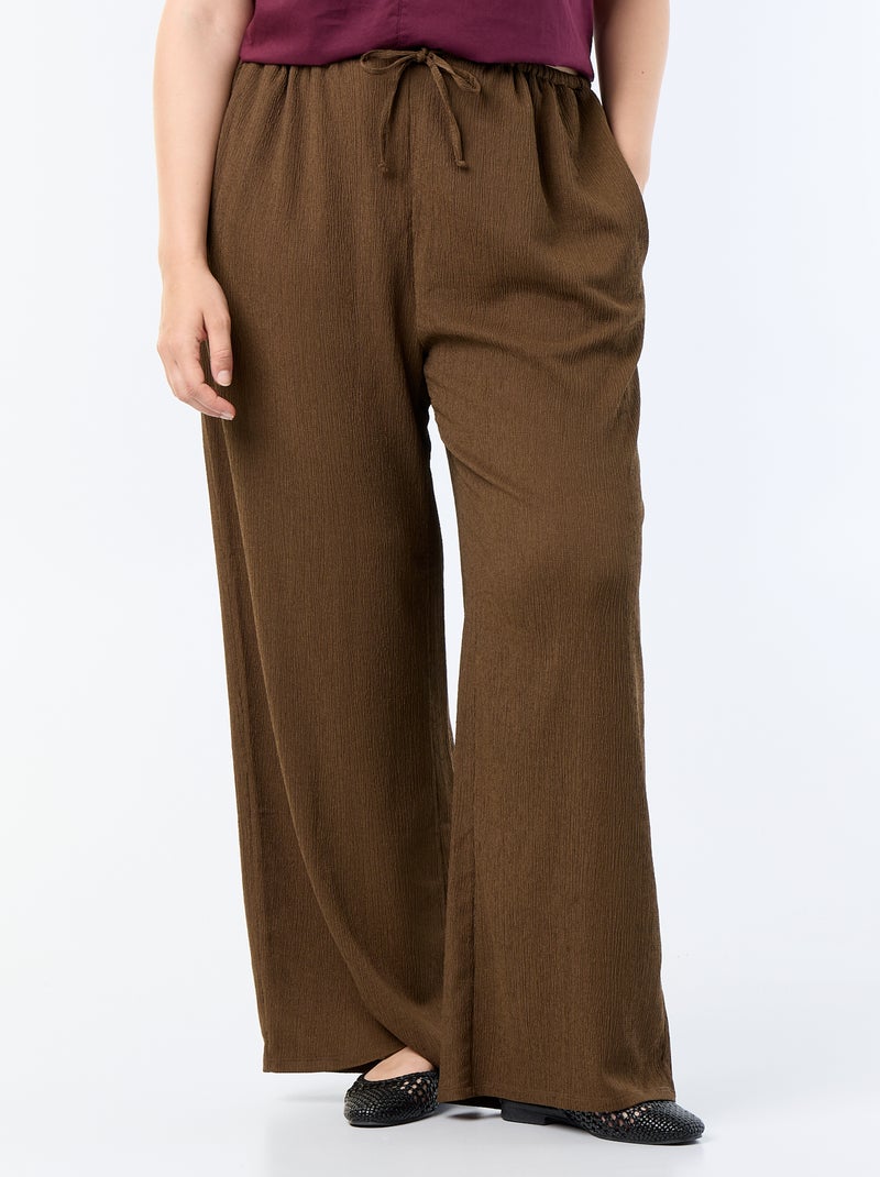 Pantalón ancho de punto crepé Marron - Kiabi