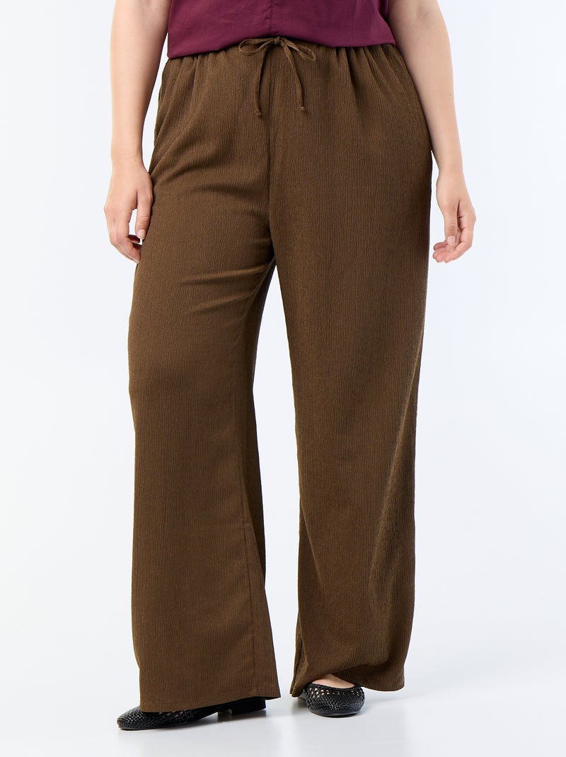 Pantalón ancho de punto crepé Marron - Kiabi
