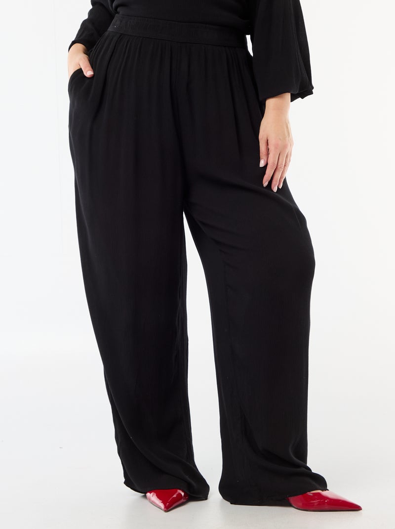 Pantalón ancho de punto crepé Negro - Kiabi