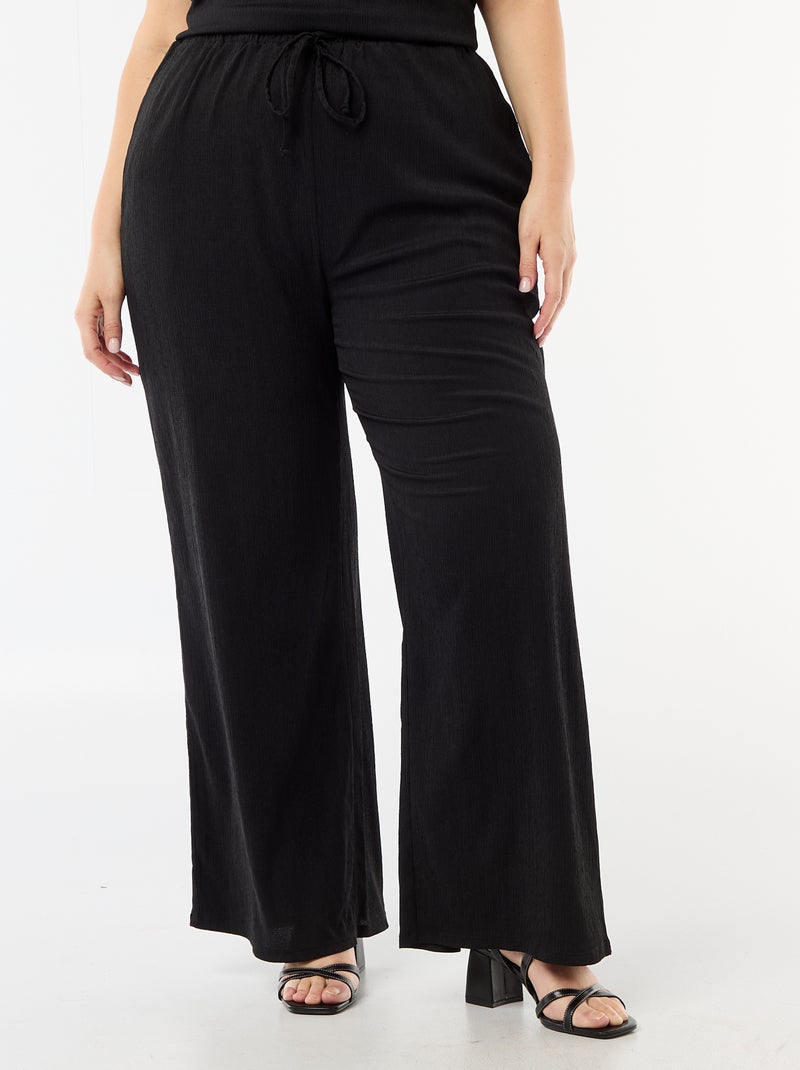 Pantalón ancho de punto crepé Negro - Kiabi