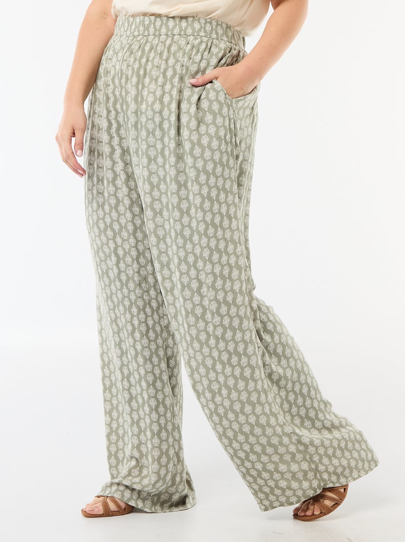 Pantalón ancho de punto crepé Verde - Kiabi