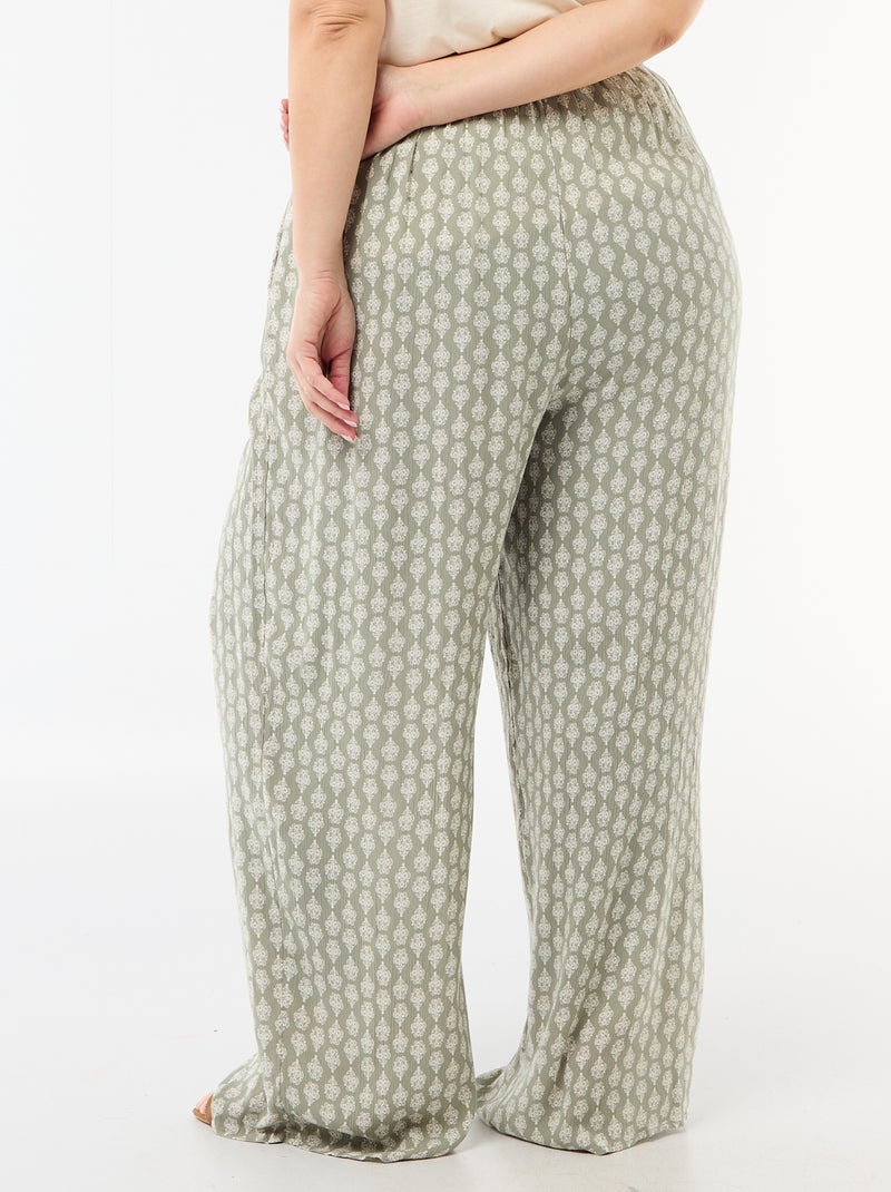 Pantalón ancho de punto crepé Verde - Kiabi