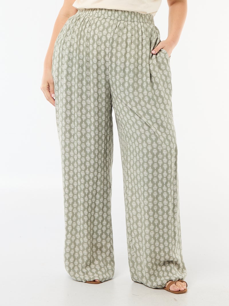 Pantalón ancho de punto crepé Verde - Kiabi