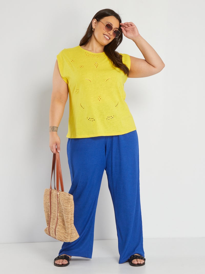 Pantalón ancho de punto de crepé AZUL - Kiabi