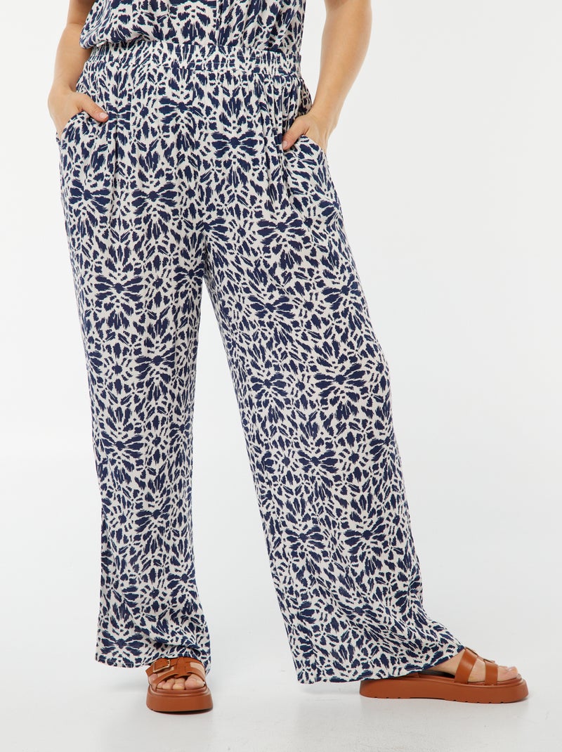Pantalón ancho de punto de crepé AZUL - Kiabi